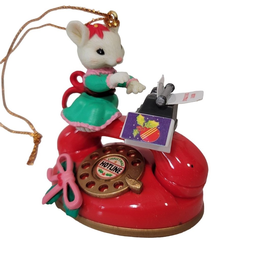 1996 lustre fame CHRISTMAS ornament mouse on phone typewriter vintage